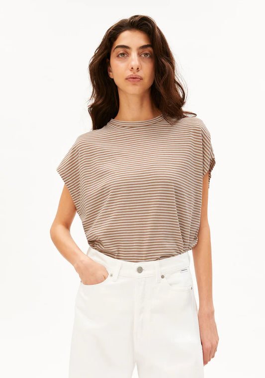 SLUB JERSEY STRIPE T-SHIRT oatmilk-cinnamon dust | ARMEDANGELS