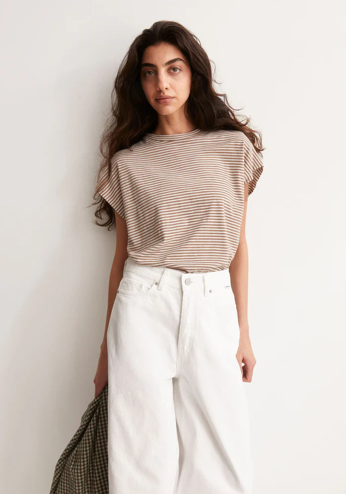 SLUB JERSEY STRIPE T-SHIRT oatmilk-cinnamon dust | ARMEDANGELS