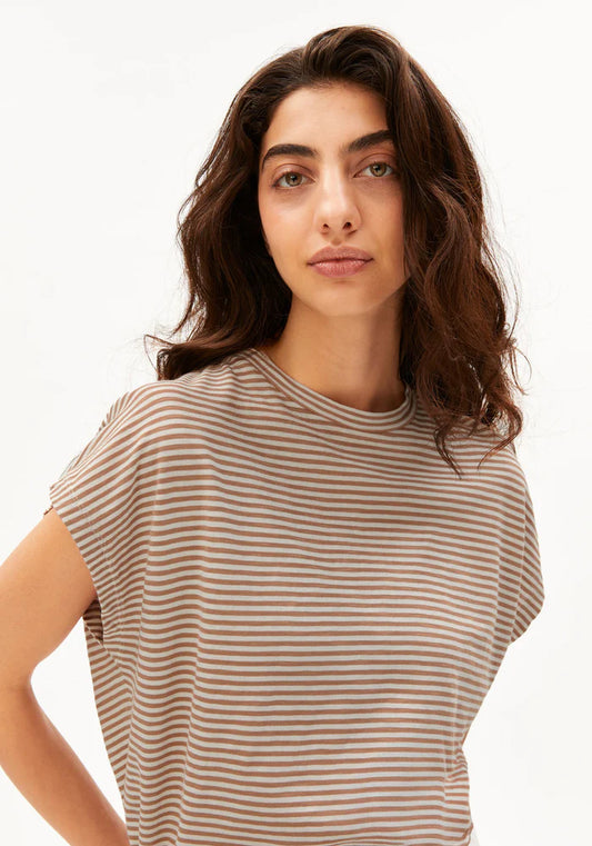 SLUB JERSEY STRIPE T-SHIRT oatmilk-cinnamon dust | ARMEDANGELS