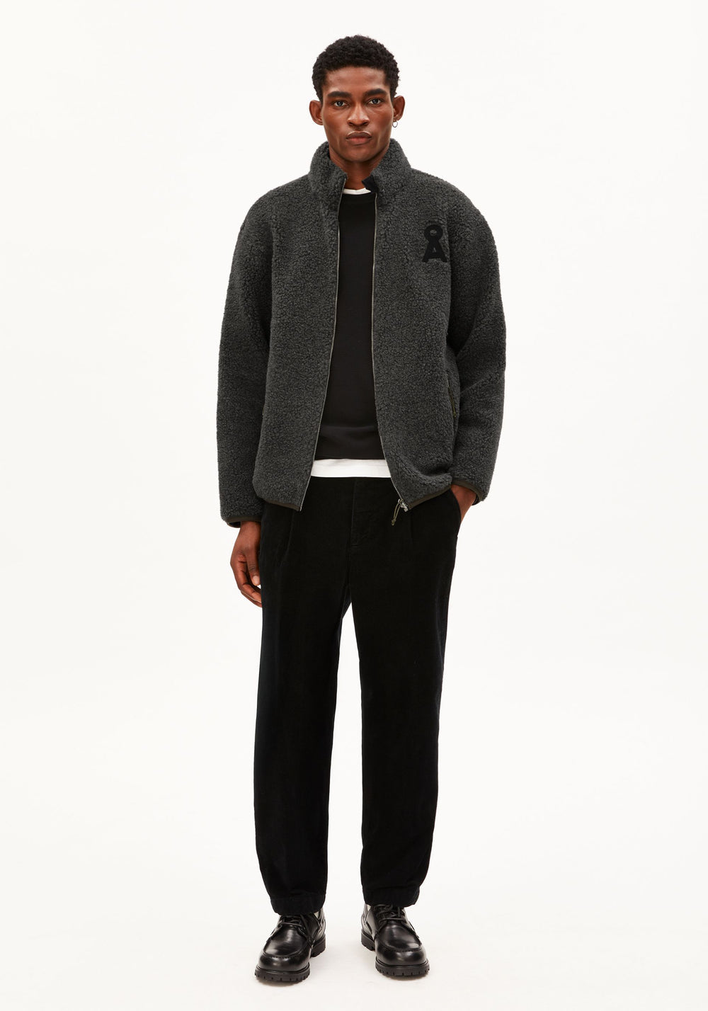 WOOL BLEND FLEECE JACKET steel melange | ARMEDANGELS
