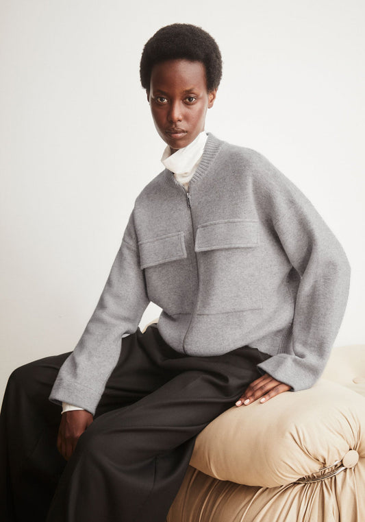 COTTON-WOOL BOMBER KNIT JACKET dark honey melange | ARMEDANGELS