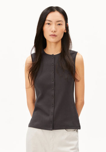 RIB BUTTON TOP dark steel | ARMEDANGELS