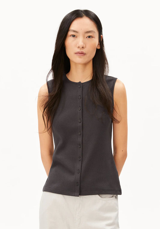 RIB BUTTON TOP dark steel | ARMEDANGELS