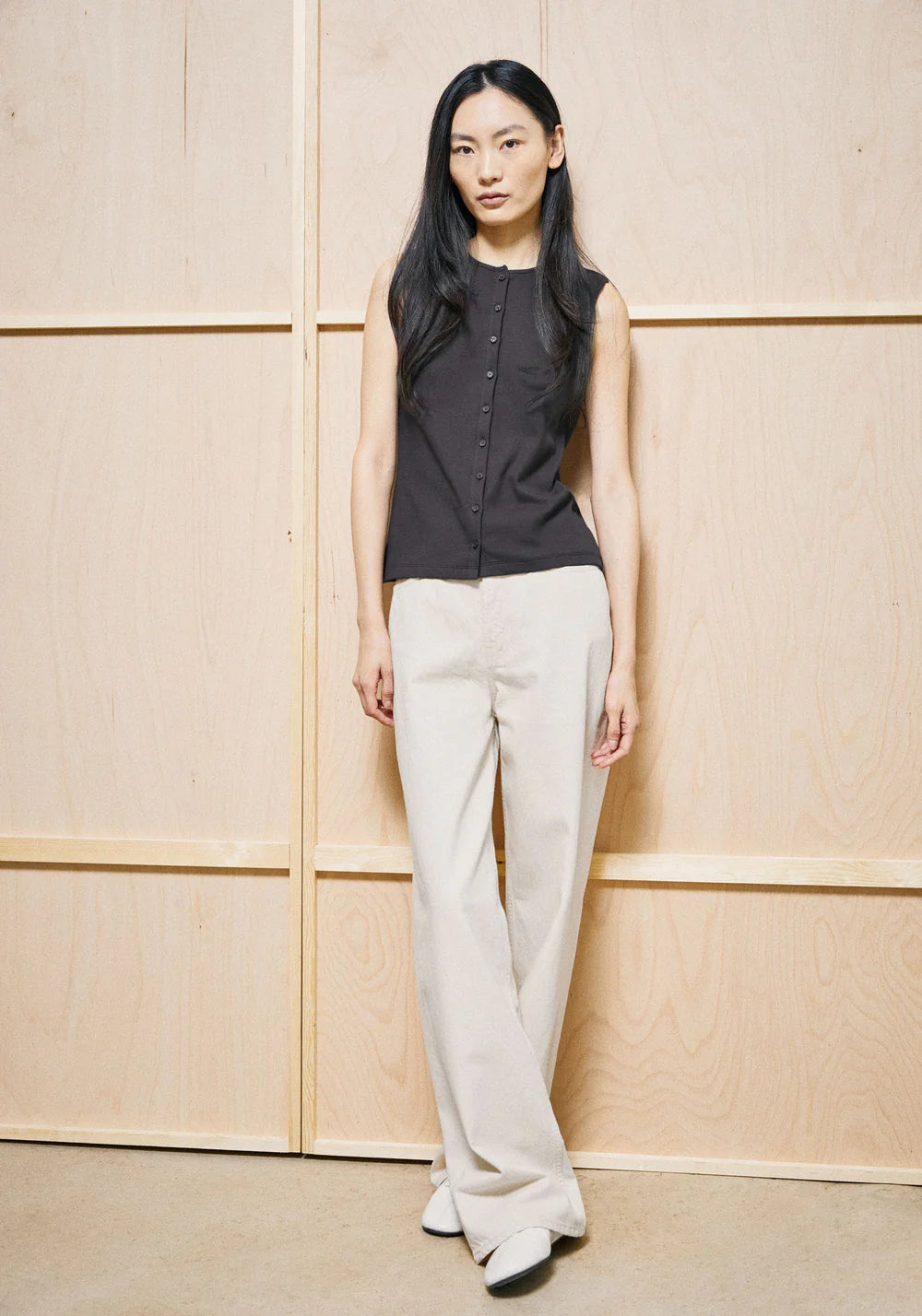 RIB BUTTON TOP dark steel | ARMEDANGELS