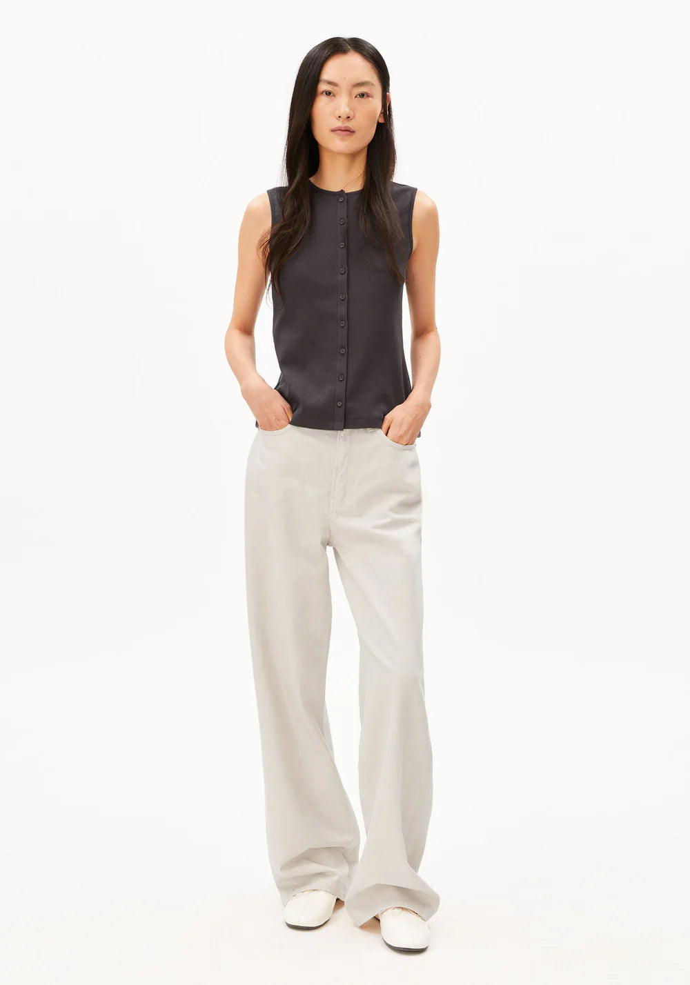 RIB BUTTON TOP dark steel | ARMEDANGELS