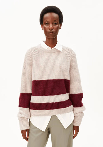 RIB STRIPED KNIT SWEATER honey melange-velvet red | ARMEDANGELS