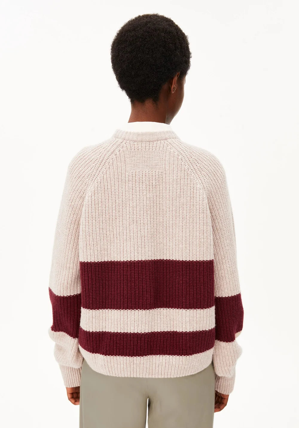 RIB STRIPED KNIT SWEATER honey melange-velvet red | ARMEDANGELS
