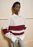 RIB STRIPED KNIT SWEATER honey melange-velvet red | ARMEDANGELS