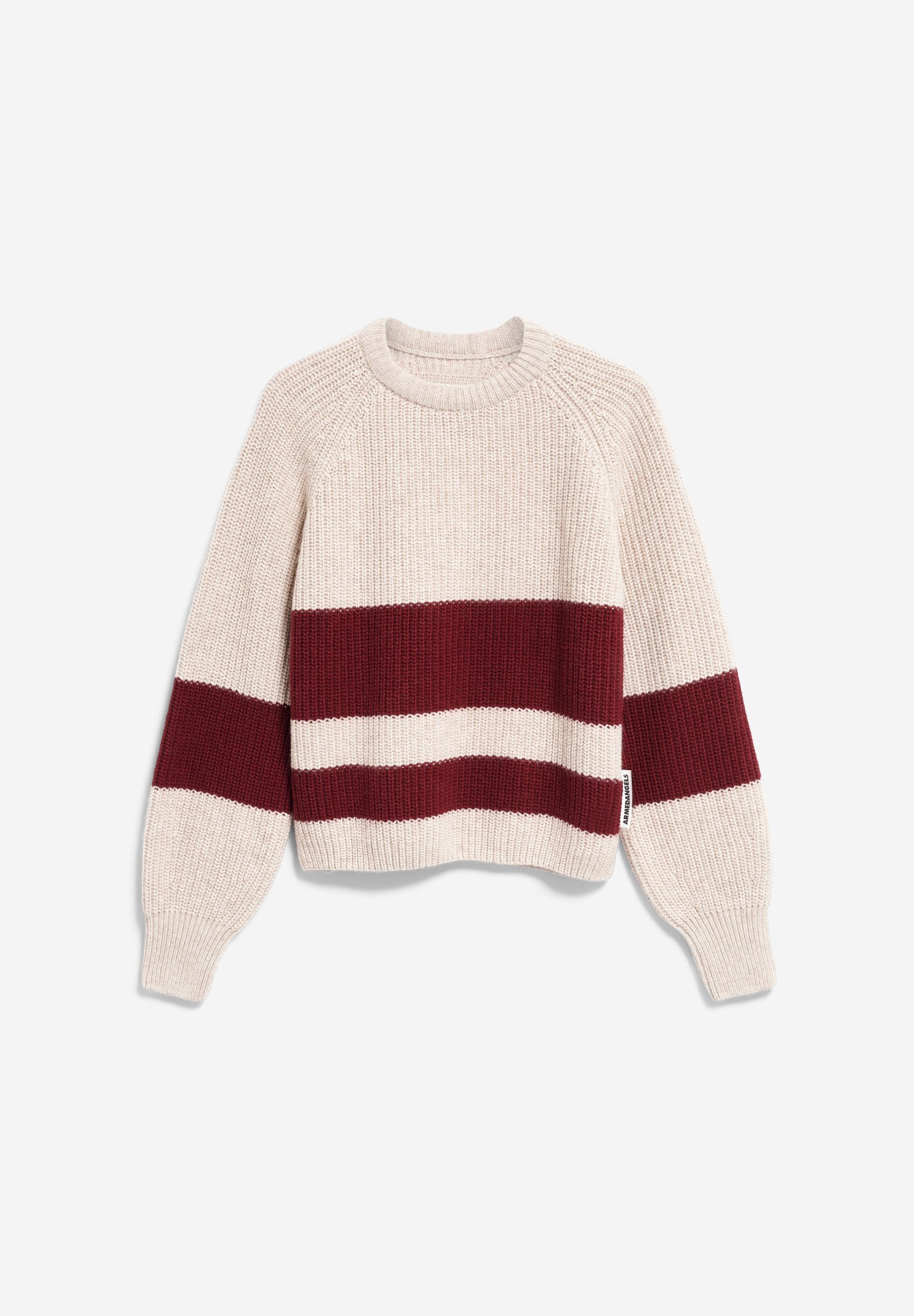 RIB STRIPED KNIT SWEATER honey melange-velvet red | ARMEDANGELS