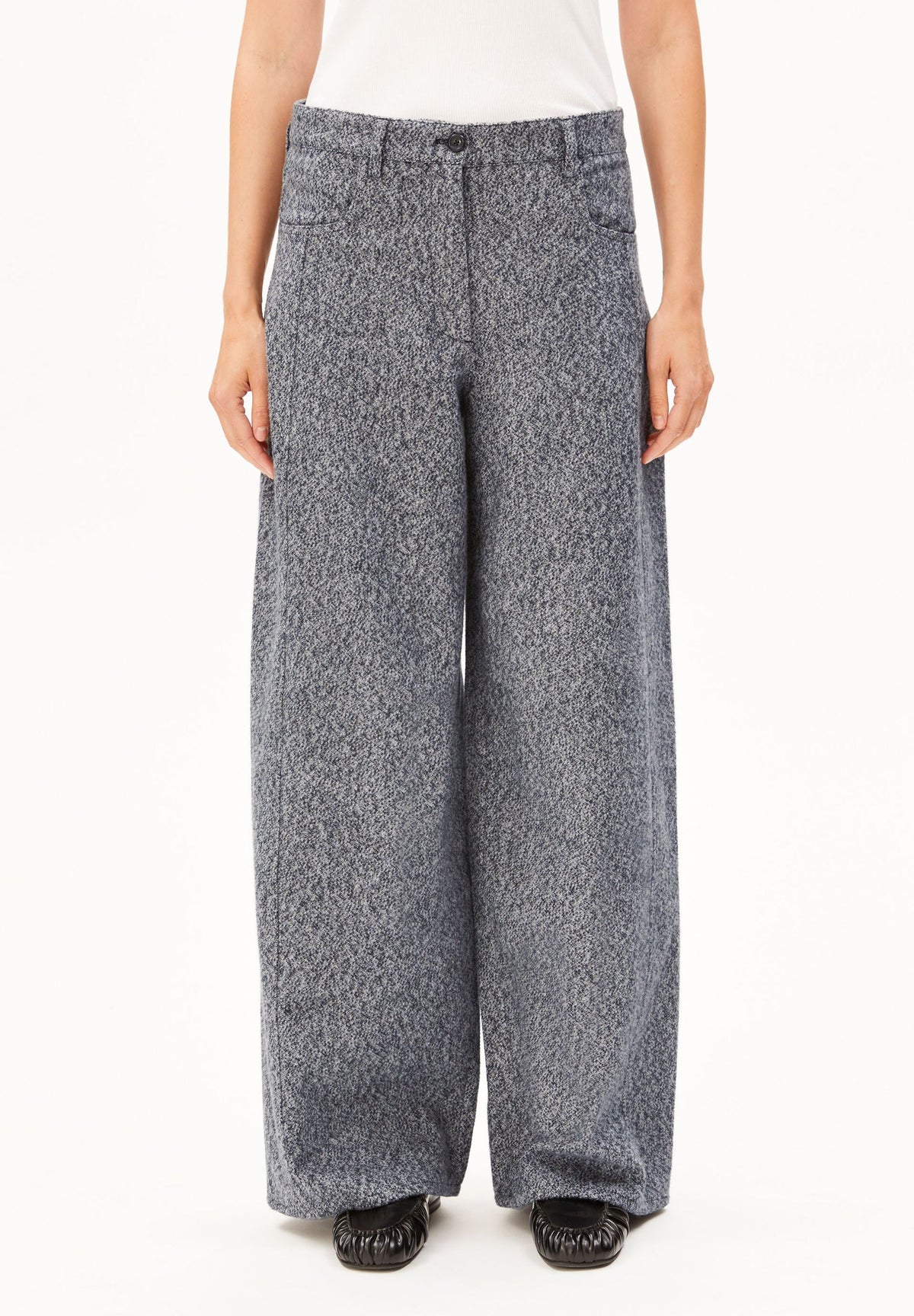 TWEED BARREL PANT mid grey melange-oatmilk | ARMEDANGELS