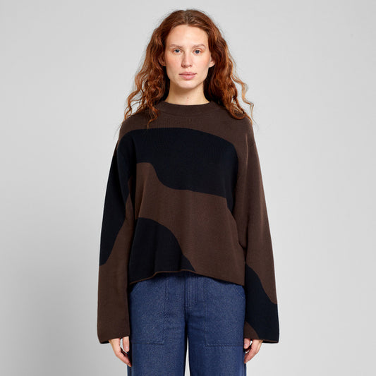 Sweater LIMHAMN flowy block black/coffee | DEDICATED