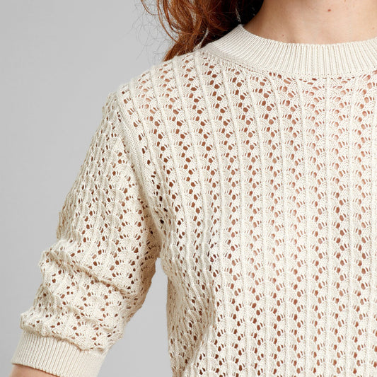 Knitted T-shirt Flen Crochet Vanilla White | DEDICATED