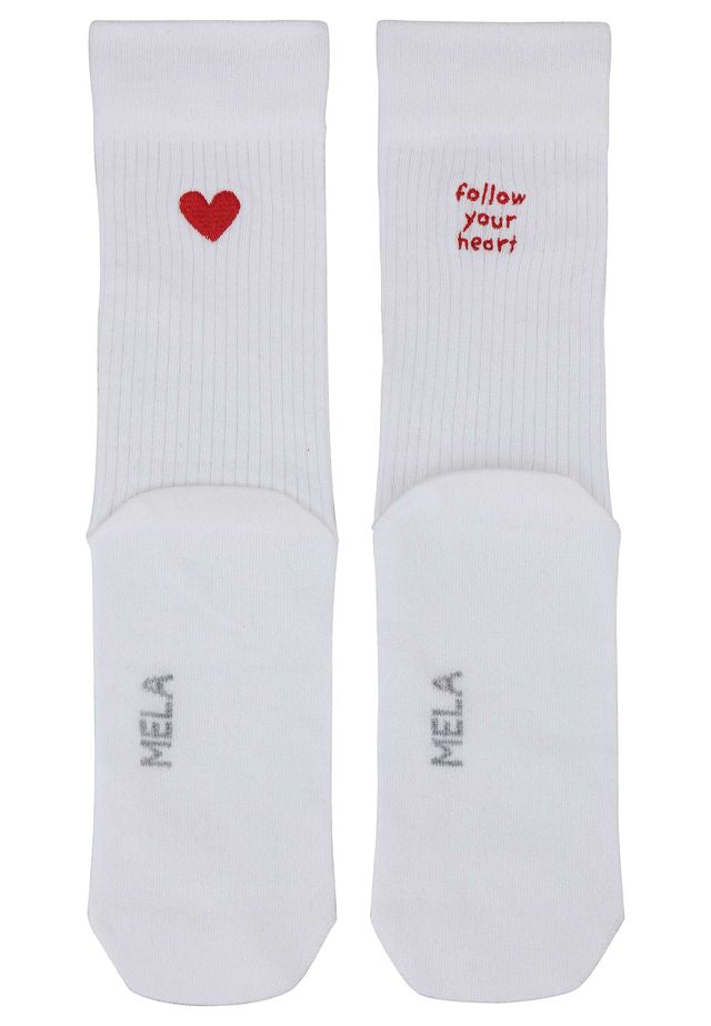 Gerippte Socken Stickerei 2er Pack white follow heart | MELAWEAR