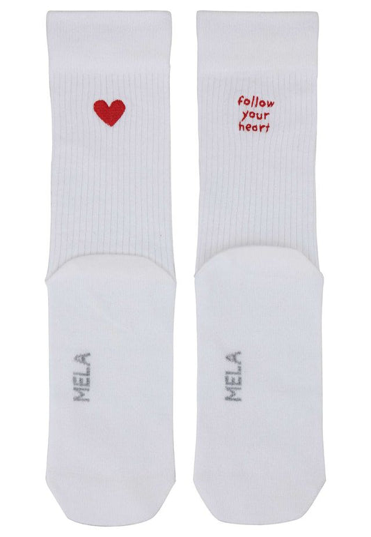 Gerippte Socken Stickerei 2er Pack white follow heart | MELAWEAR