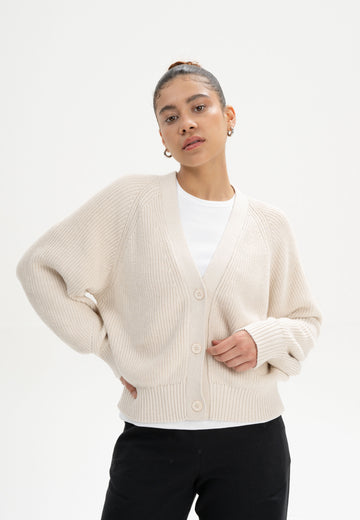Rib Knit Cardigan BHUMA cream melange | MELAWEAR