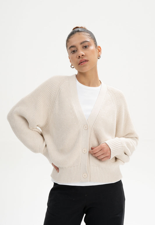 Rib Knit Cardigan BHUMA cream melange | MELAWEAR