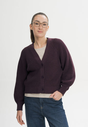 Women Rib Knit Cardigan Style BHUMA elderberry melange | MELA