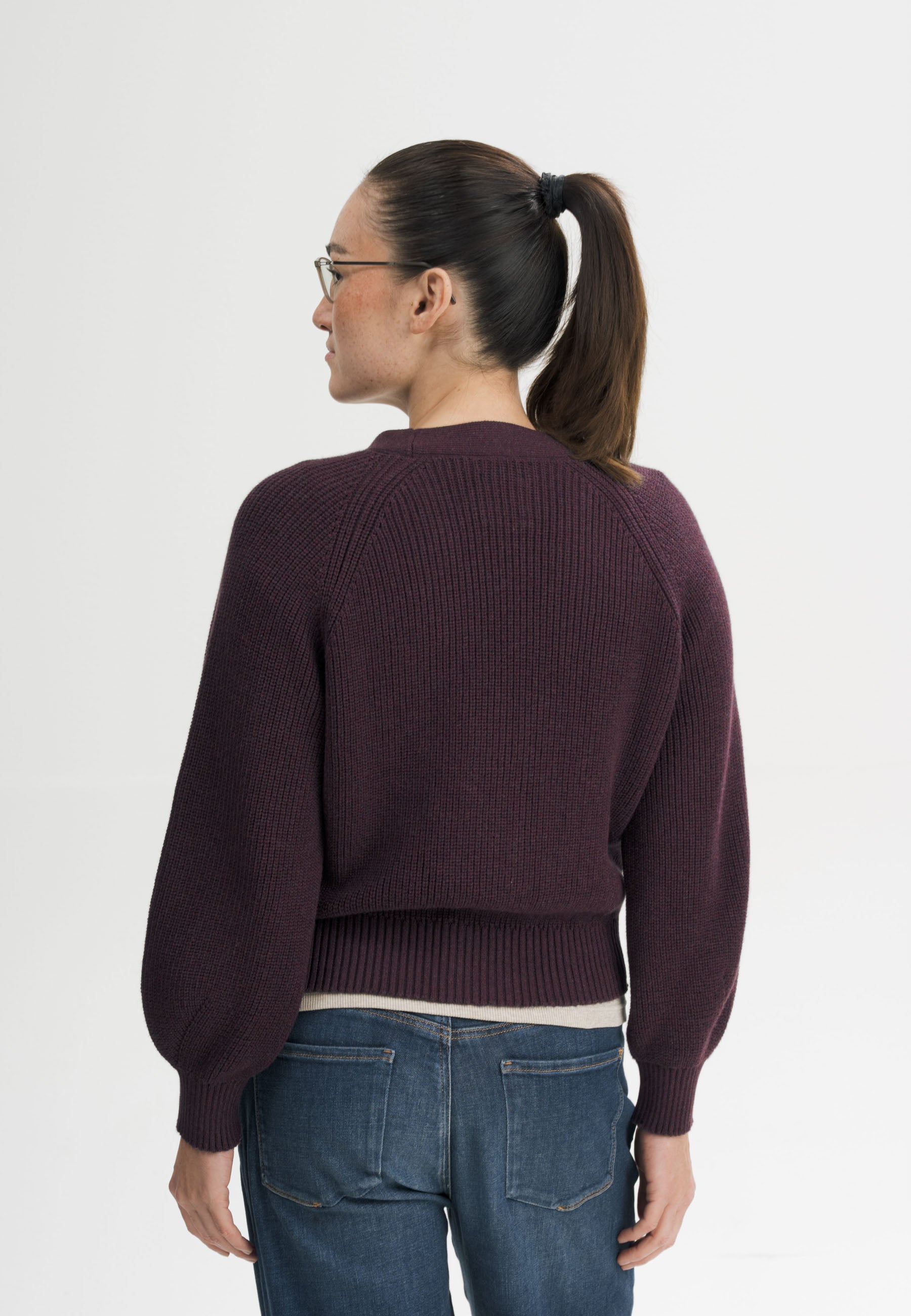 Women Rib Knit Cardigan Style BHUMA elderberry melange | MELA