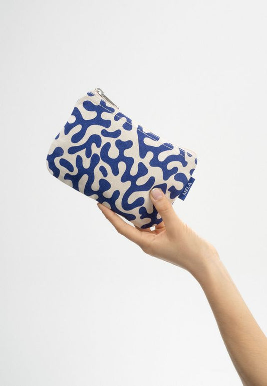 Small Pouch greige / blue coral print | MELAWEAR