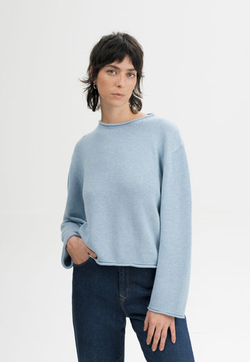 Women Roll Hem Knit Jumper Style GEETHA salty blue melange | MELA