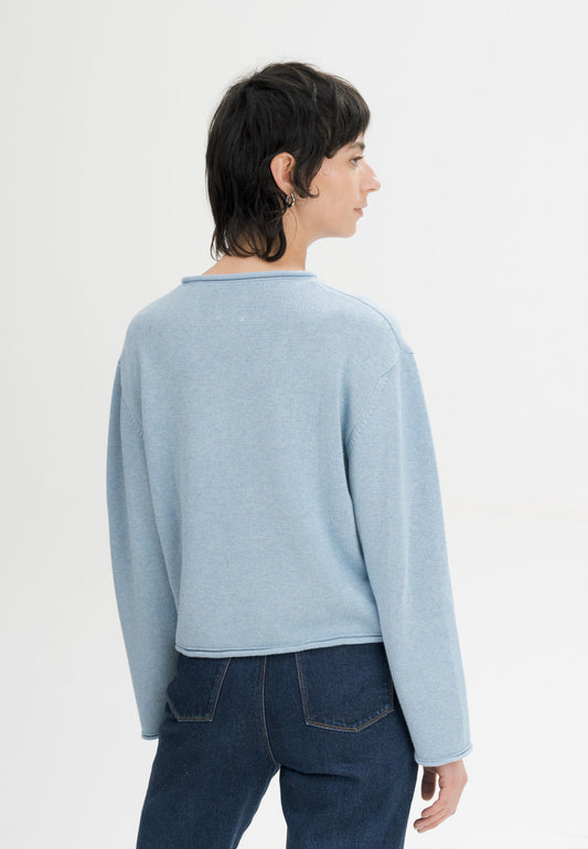 Women Roll Hem Knit Jumper Style GEETHA salty blue melange | MELA