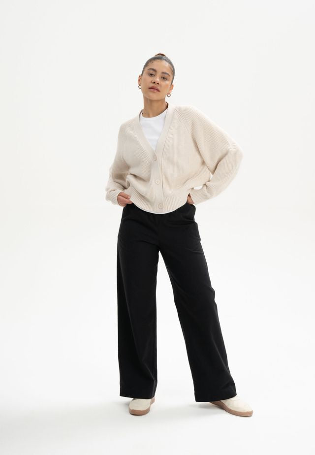 Rib Knit Cardigan BHUMA cream melange | MELAWEAR
