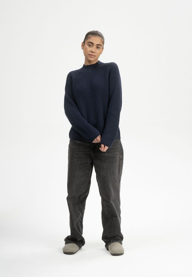 Rib Knit Mock Neck Jumper ANALAH navy | MELAWEAR