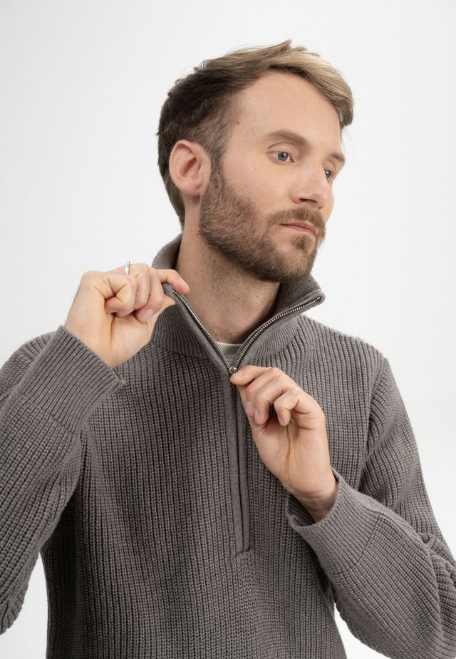 Rib Knit Troyer UDAI bear melange | MELAWEAR