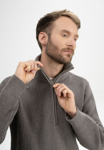 Rib Knit Troyer UDAI bear melange | MELAWEAR