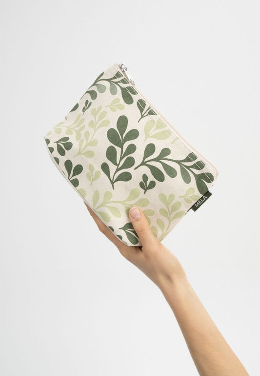Big Pouch greige / green leaf print | MELAWEAR
