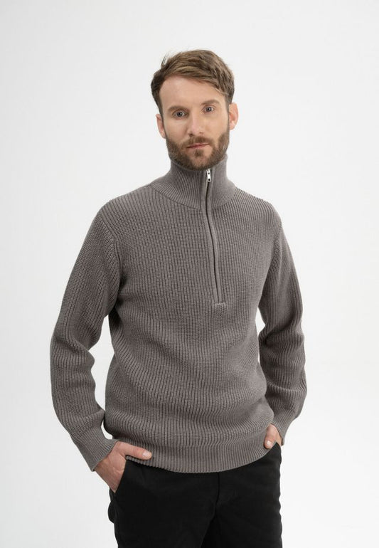 Rib Knit Troyer UDAI bear melange | MELAWEAR