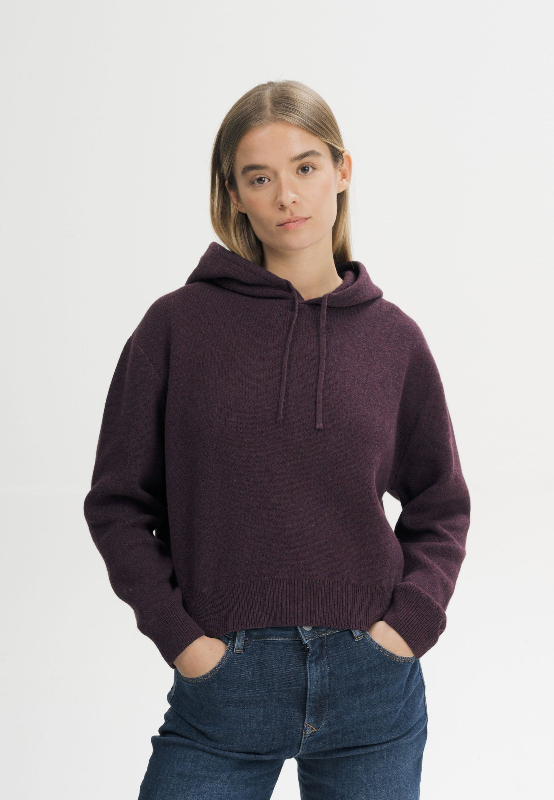 Women Knit Hoodie Style JANISHA elderberry melange | MELA