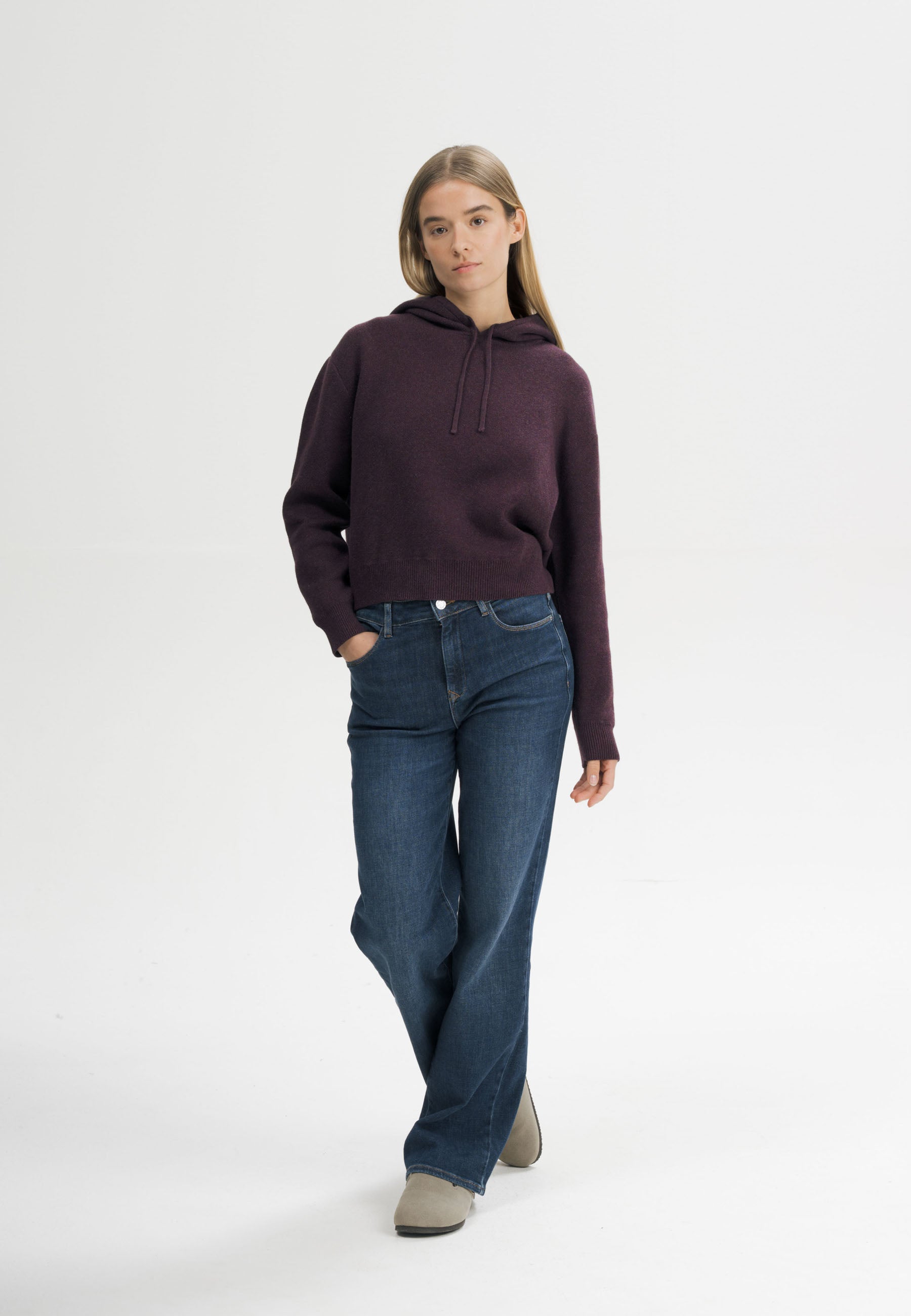 Women Knit Hoodie Style JANISHA elderberry melange | MELA