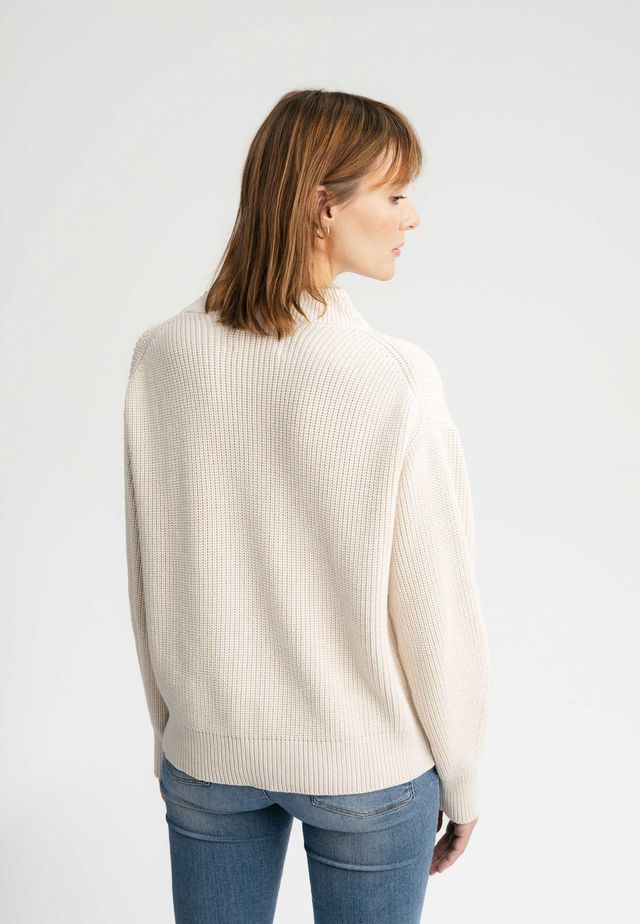 Rib Knit Troyer KIMAYA cream melange | MELAWEAR