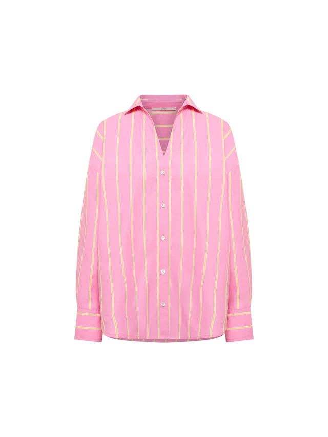 Streifenhemd GOTS bright orchid/ sun  | Lanius