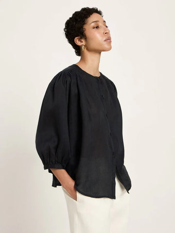 Bluse mit Kräuseln onyx | Lanius