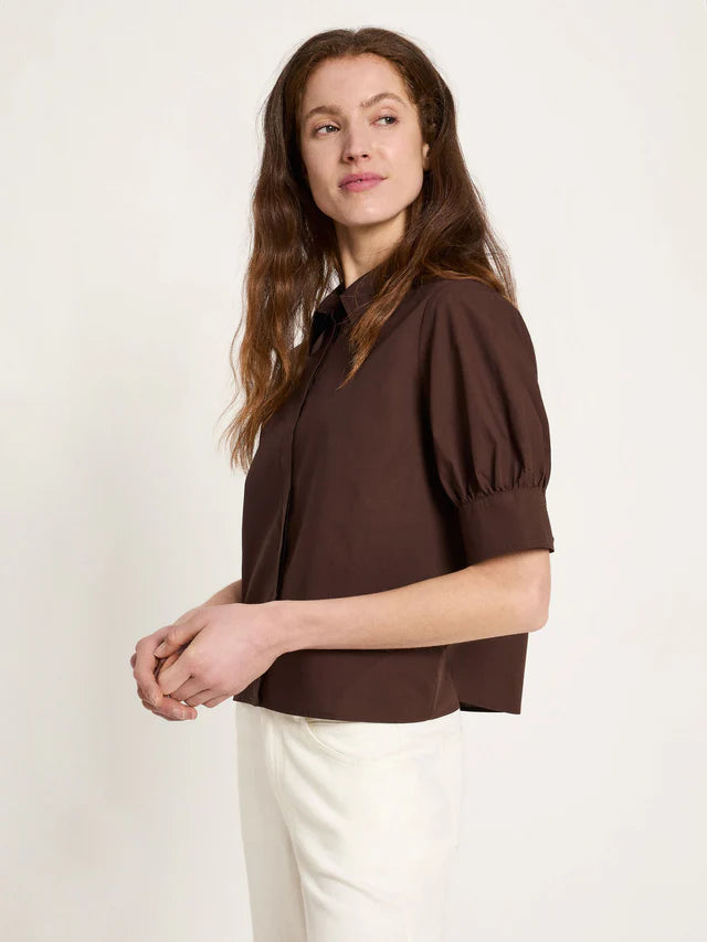 Bluse mit Puffärmeln GOTS	chocolate | Lanius