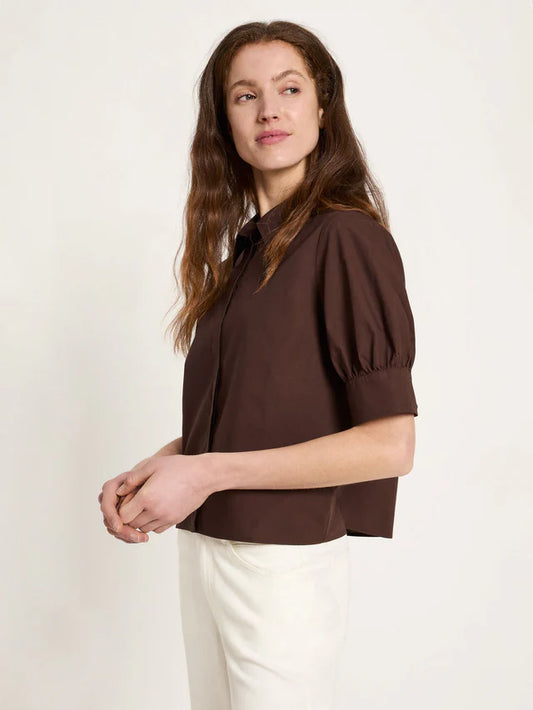 Bluse mit Puffärmeln GOTS	chocolate | Lanius