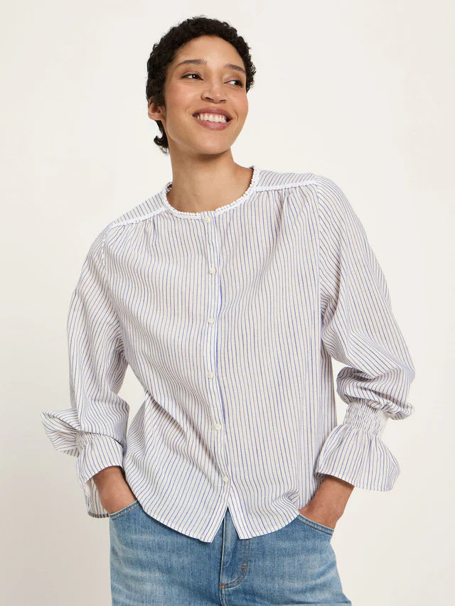 Bluse mit Spitze GOTS	white/ light blue | Lanius