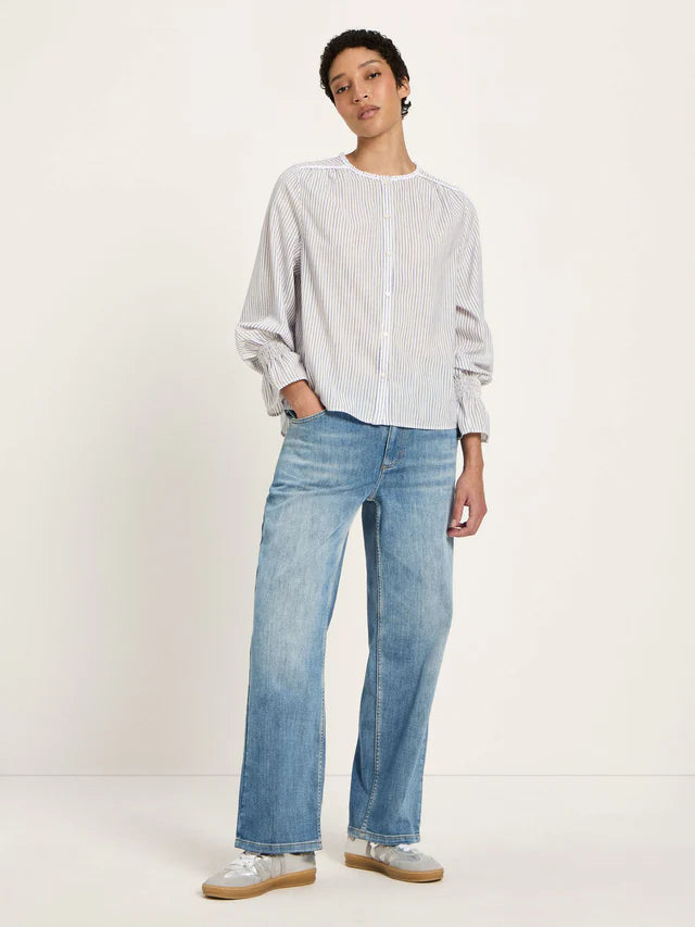 Bluse mit Spitze GOTS	white/ light blue | Lanius