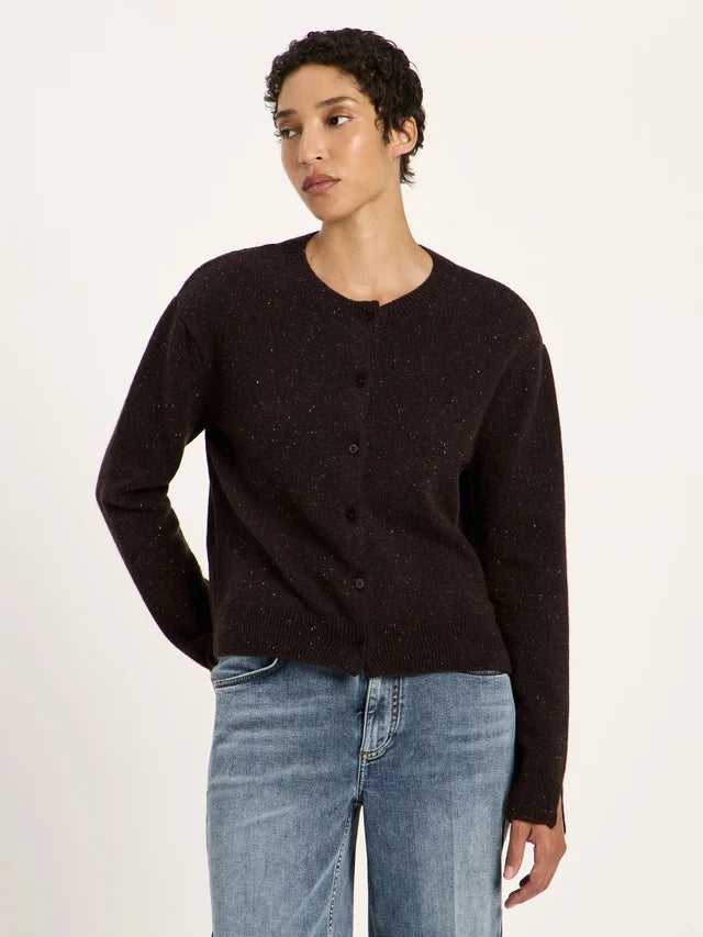 Boxy Strickjacke GOTS bitter chocolate tweed | LANIUS