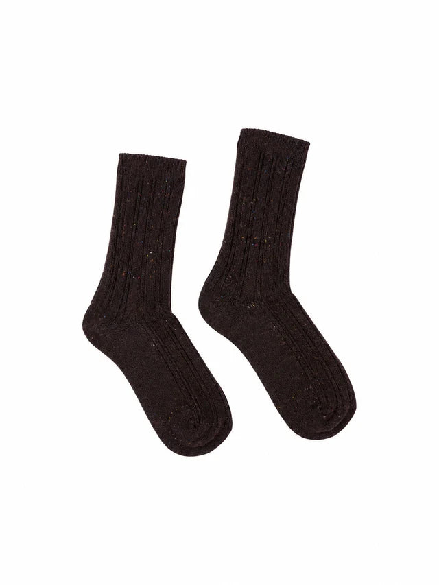 Rippenstrick-Socken GOTS bitter chocolate tweed | LANIUS