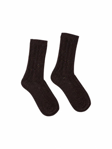 Rippenstrick-Socken GOTS bitter chocolate tweed | LANIUS