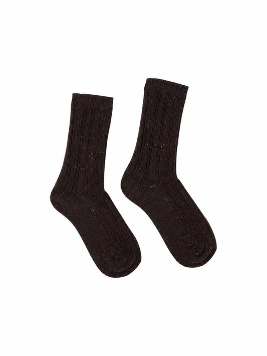 Rippenstrick-Socken GOTS bitter chocolate tweed | LANIUS