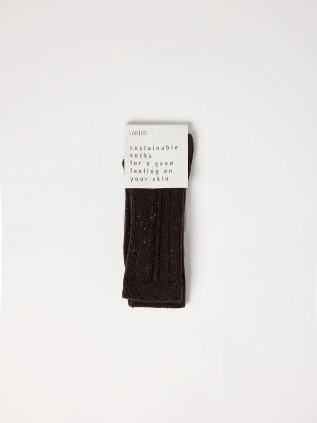 Rippenstrick-Socken GOTS bitter chocolate tweed | LANIUS