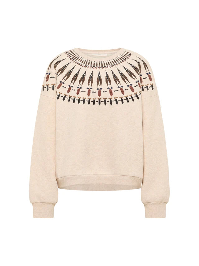 Statementsweatshirt GOTS creme melange/ brown | LANIUS