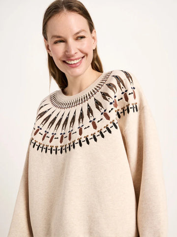 Statementsweatshirt GOTS creme melange/ brown | LANIUS