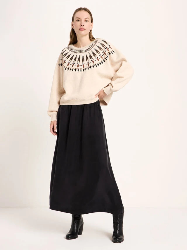 Statementsweatshirt GOTS creme melange/ brown | LANIUS