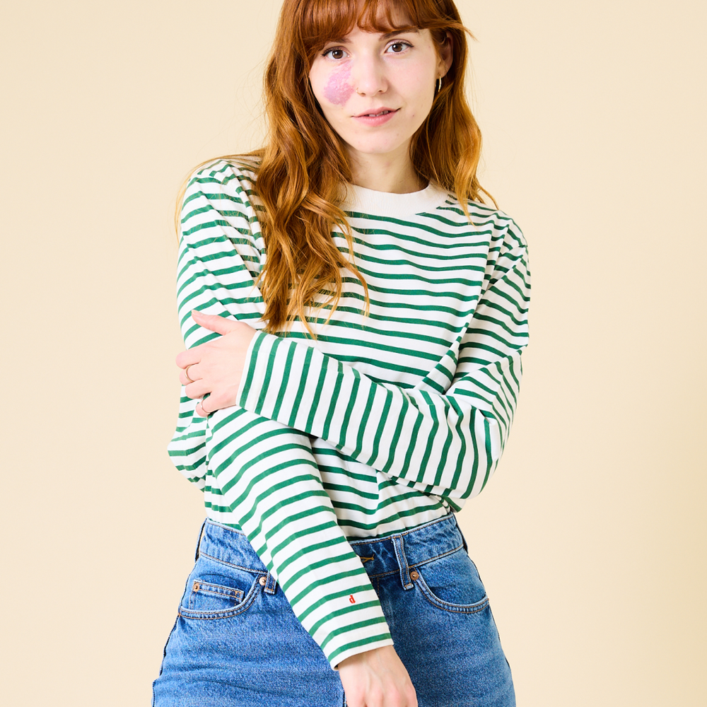 Longsleeve gestreift grün/off-white | popeia