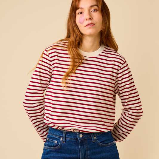 Longsleeve gestreift bordeaux/off-white | popeia